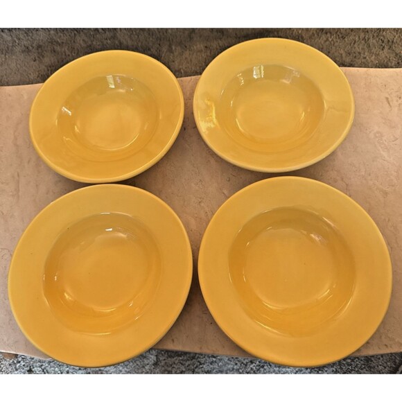 Pottery Barn 4 SAUSALITO Mustard Yellow 10” Soup Pasta Ceramic Bowls Cottagecore - Picture 3 of 6